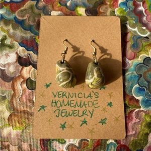 Stripped Green, White, and Black handmade earrings